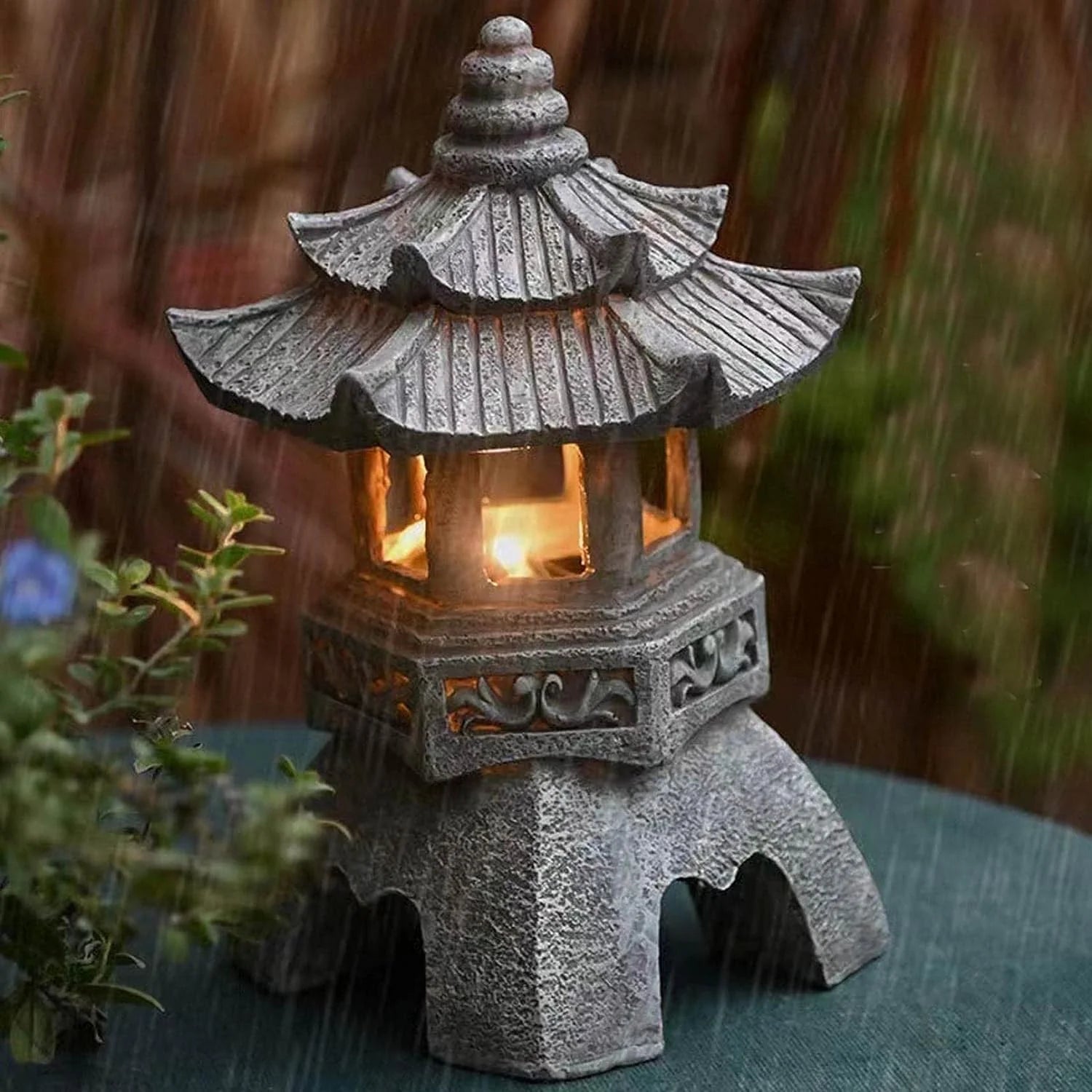 Lanterna Pagoda Japonesa Solar à Prova d'Água para Decoração de Jardim ao Ar Livre com Luminiscência Automática Estilo Zen