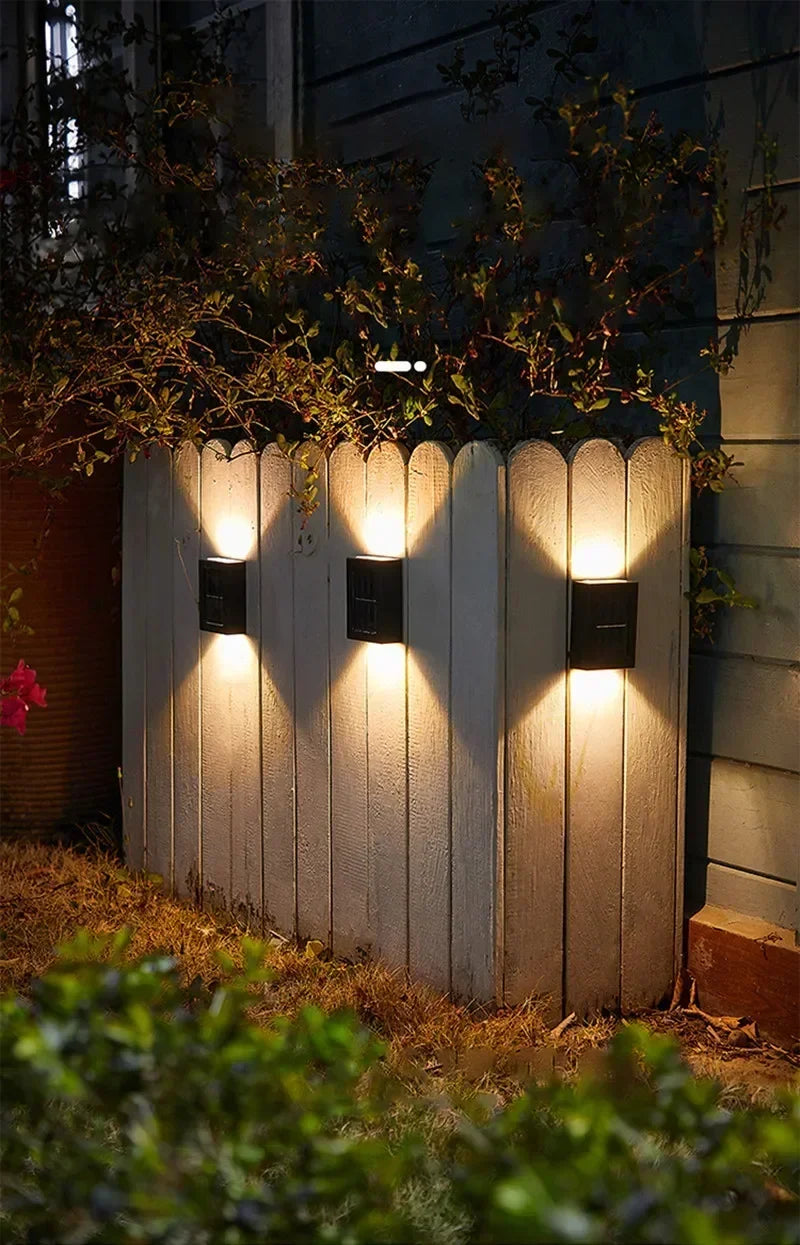 1 ~ 6 pçs luz solar ao ar livre para cima e para baixo arruela de parede luz à prova dwaterproof água lâmpada solar jardim rua varanda quintal escadas cerca decoração