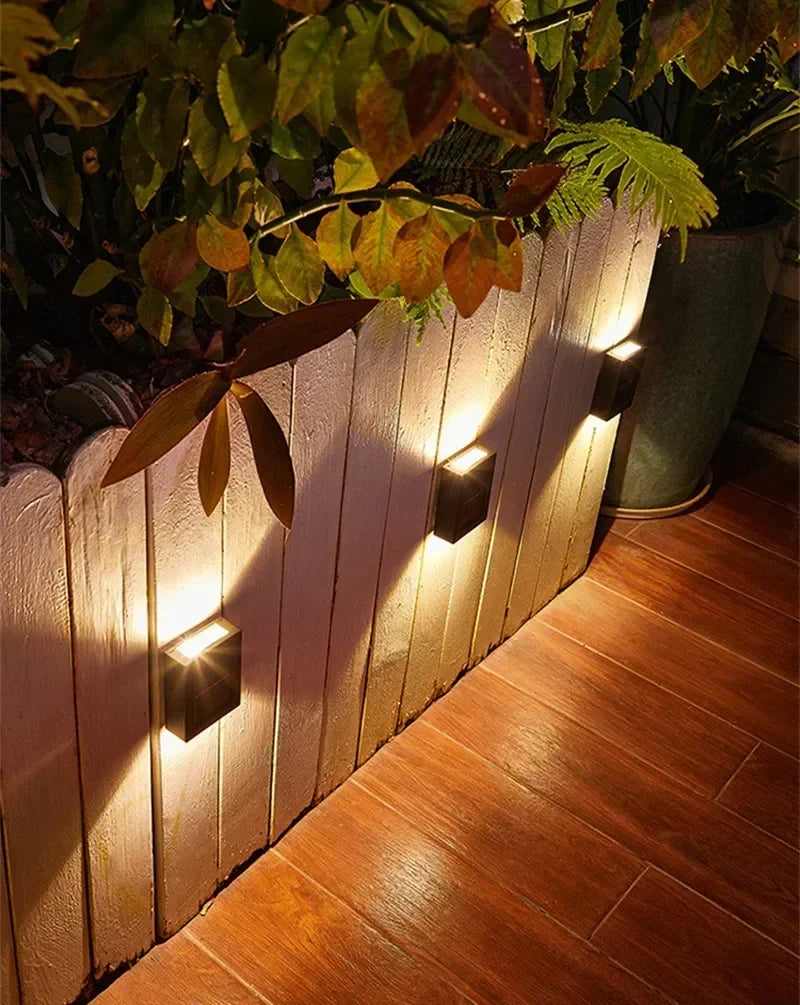 1 ~ 6 pçs luz solar ao ar livre para cima e para baixo arruela de parede luz à prova dwaterproof água lâmpada solar jardim rua varanda quintal escadas cerca decoração