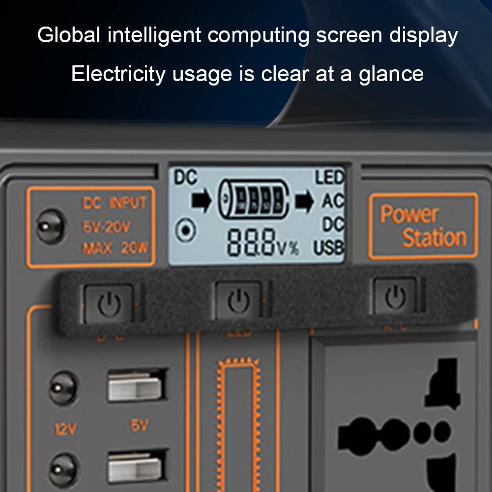 Estação de energia solar portátil, Outdoor Camping Power Bank, Display LED, Gerador portátil ao ar livre, Banco de energia da bateria, 100W, 110V, 220V
