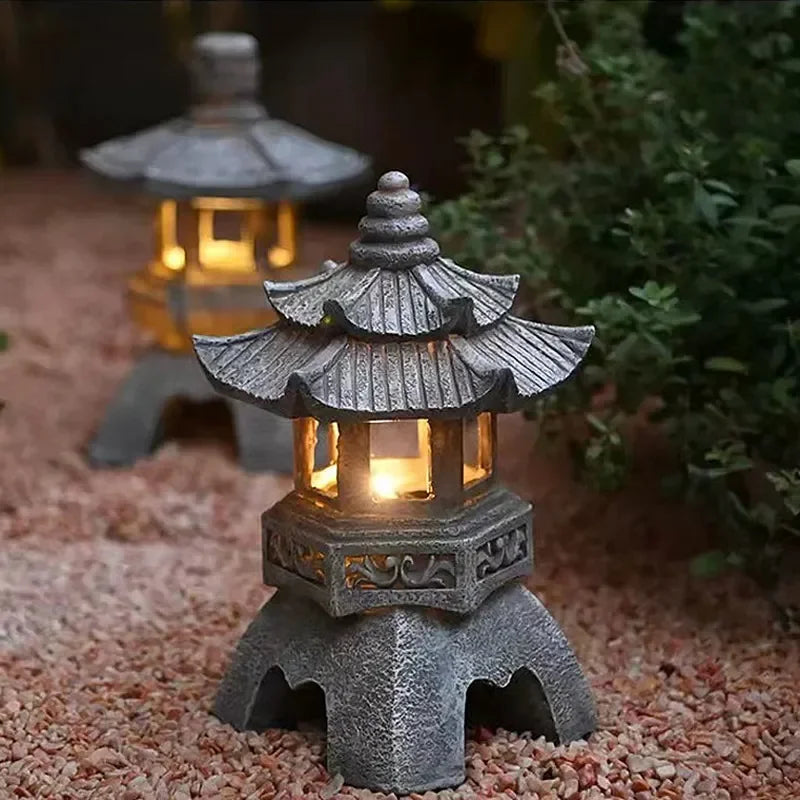 Lanterna Pagoda Japonesa Solar à Prova d'Água para Decoração de Jardim ao Ar Livre com Luminiscência Automática Estilo Zen