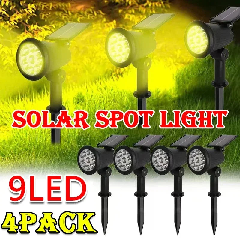 1/2/3/4 pces movido a energia solar 9led lâmpada ajustável holofote solar no solo ip65 à prova dip65 água paisagem luz de parede iluminação ao ar livre