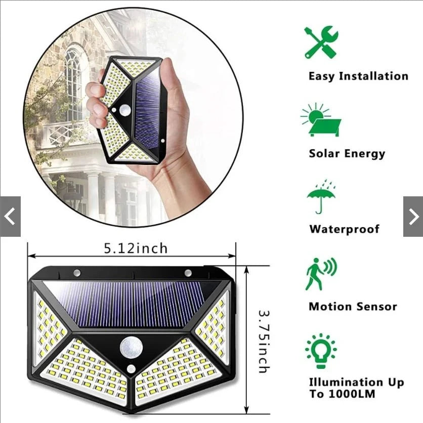 100 LED Lâmpada de parede solar externa à prova d'água PIR Sensor de movimento Luz solar movida a energia solar Luz de rua para decoração de jardim