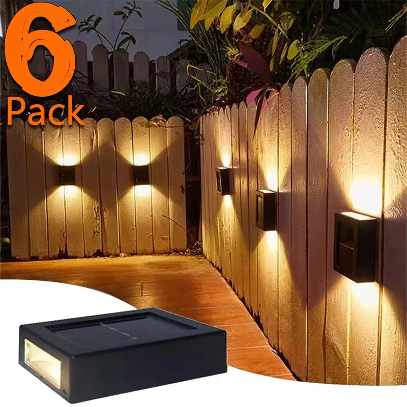 1 ~ 6 pçs luz solar ao ar livre para cima e para baixo arruela de parede luz à prova dwaterproof água lâmpada solar jardim rua varanda quintal escadas cerca decoração