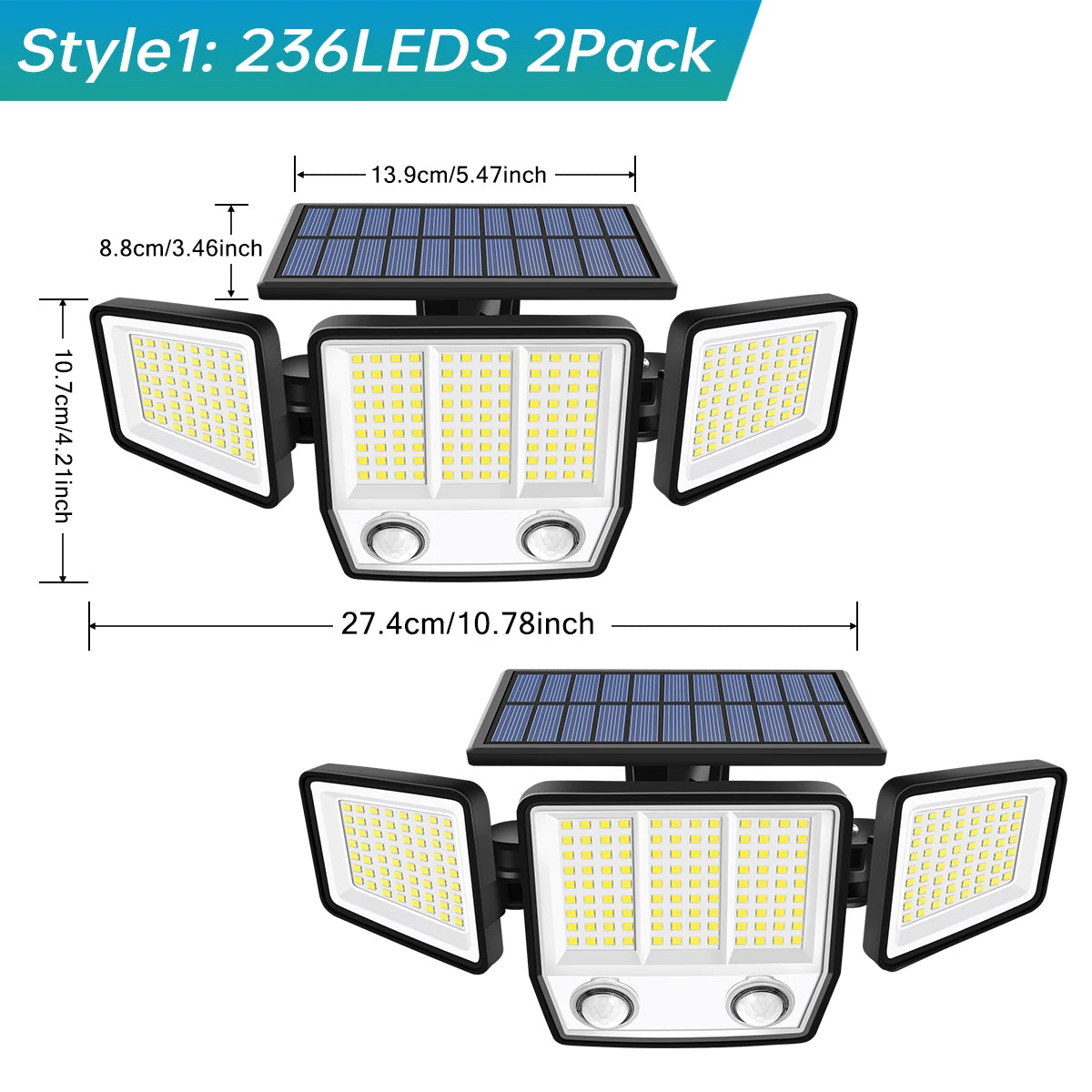 Sensor de movimento solar Luzes externas LED Lâmpada solar externa para jardim Sensores duplos 3 Modo de iluminação 270 °   Iluminação IP65 à prova d'água
