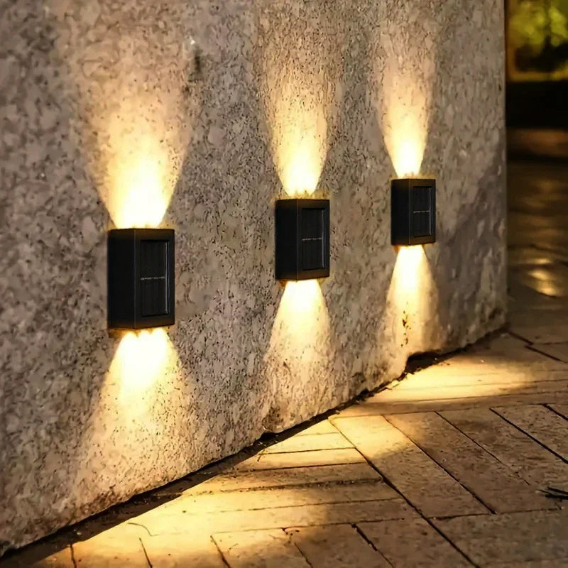 1 ~ 6 pçs luz solar ao ar livre para cima e para baixo arruela de parede luz à prova dwaterproof água lâmpada solar jardim rua varanda quintal escadas cerca decoração