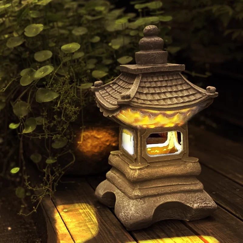 Lanterna Pagoda Japonesa Solar à Prova d'Água para Decoração de Jardim ao Ar Livre com Luminiscência Automática Estilo Zen