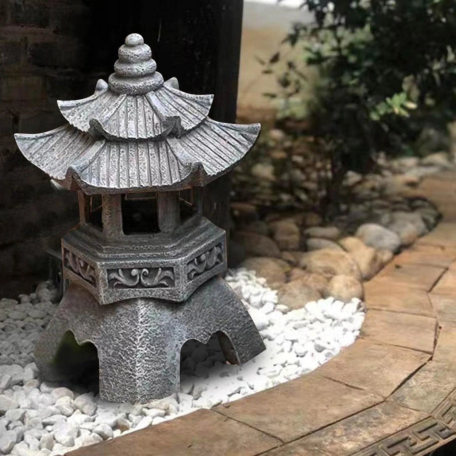 Lanterna Pagoda Japonesa Solar à Prova d'Água para Decoração de Jardim ao Ar Livre com Luminiscência Automática Estilo Zen