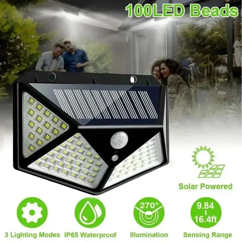 100 LED Lâmpada de parede solar externa à prova d'água PIR Sensor de movimento Luz solar movida a energia solar Luz de rua para decoração de jardim