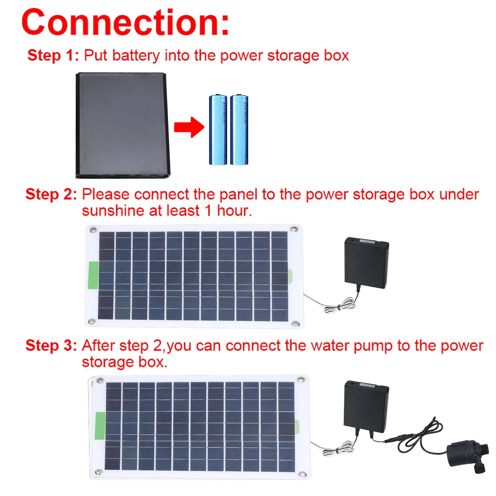 Bomba de fonte de água movida a energia solar de baixo ruído profissional cabeça de 16,4 pés 100W com caixa de armazenamento de energia para fonte