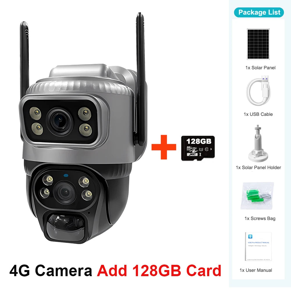 V380 lente dupla 4g câmera solar pir detecção humana visão noturna à prova dwaterproof água segurança vídeo ip camara 8mp 4k bateria cctv monitor