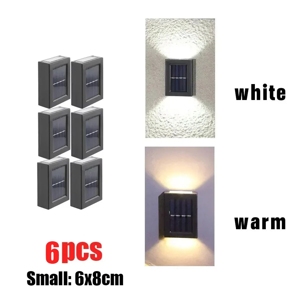 1 ~ 6 pçs luz solar ao ar livre para cima e para baixo arruela de parede luz à prova dwaterproof água lâmpada solar jardim rua varanda quintal escadas cerca decoração