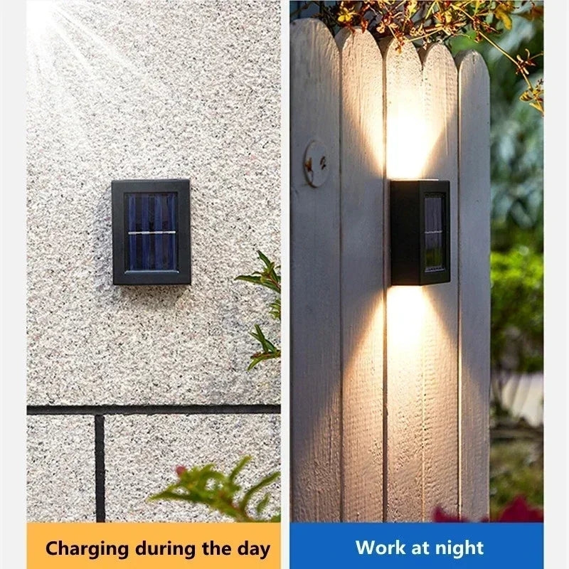 1 ~ 6 pçs luz solar ao ar livre para cima e para baixo arruela de parede luz à prova dwaterproof água lâmpada solar jardim rua varanda quintal escadas cerca decoração