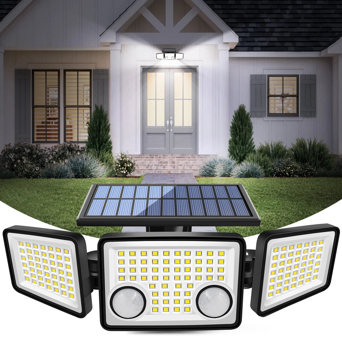 Sensor de movimento solar Luzes externas LED Lâmpada solar externa para jardim Sensores duplos 3 Modo de iluminação 270 °   Iluminação IP65 à prova d'água