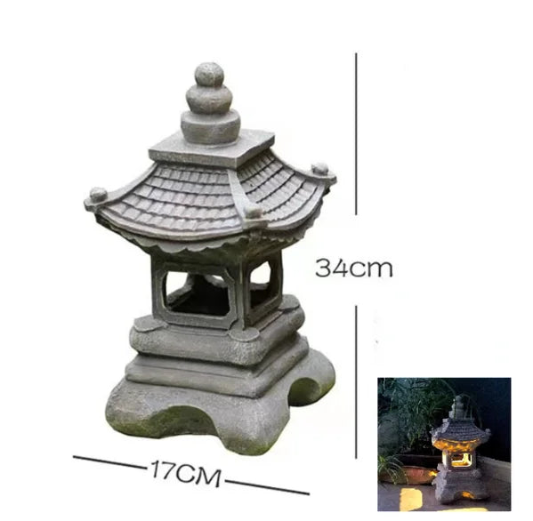 Lanterna Pagoda Japonesa Solar à Prova d'Água para Decoração de Jardim ao Ar Livre com Luminiscência Automática Estilo Zen
