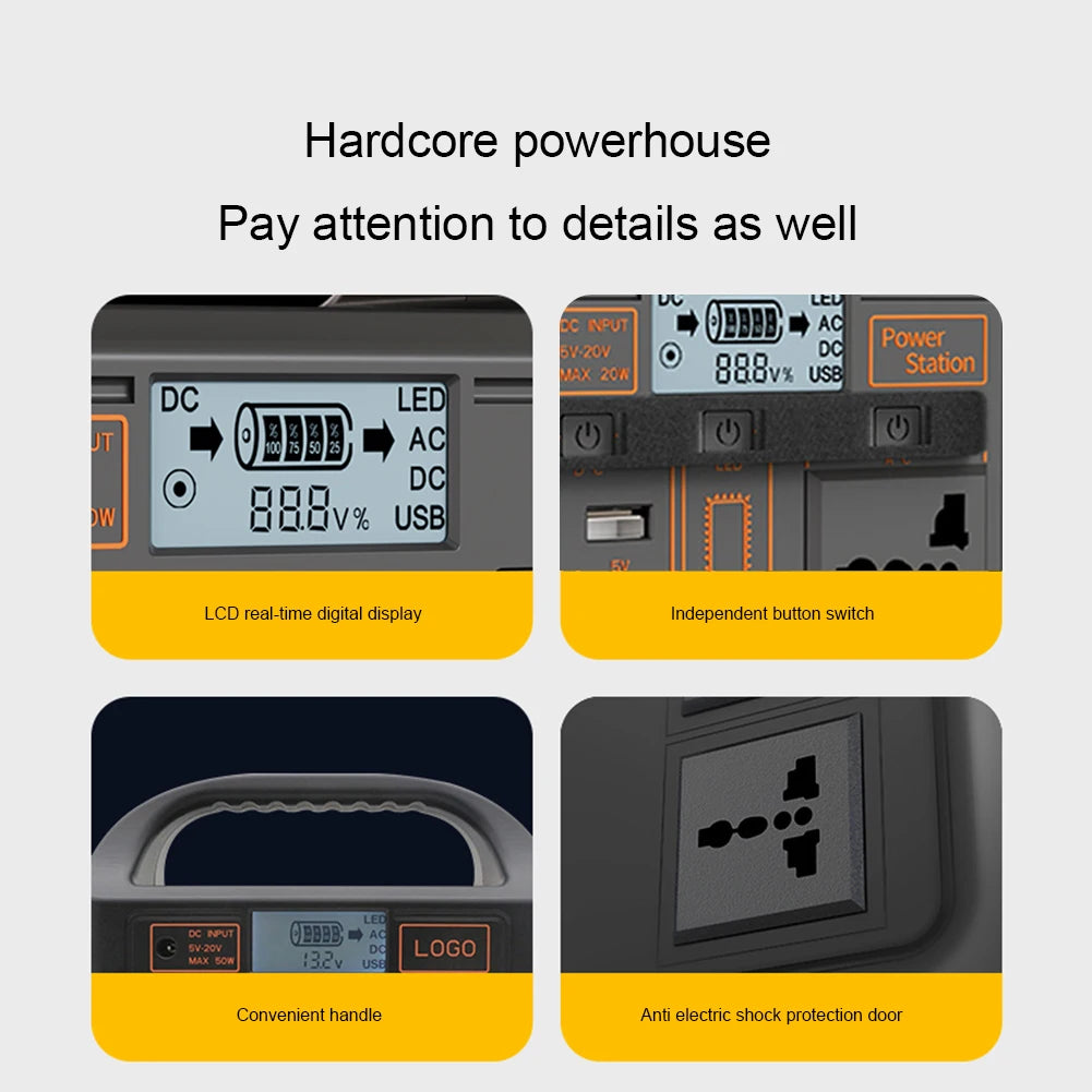 Estação de energia solar portátil, Outdoor Camping Power Bank, Display LED, Gerador portátil ao ar livre, Banco de energia da bateria, 100W, 110V, 220V